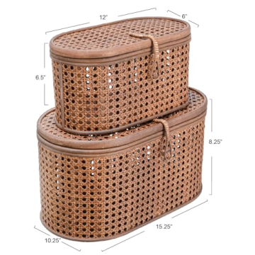 Modern Decorative Oval Woven Rattan Storage Boxes Set