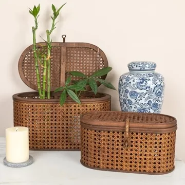 Modern Decorative Oval Woven Rattan Storage Boxes Set