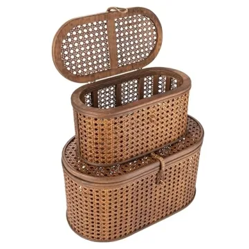 Modern Decorative Oval Woven Rattan Storage Boxes Set