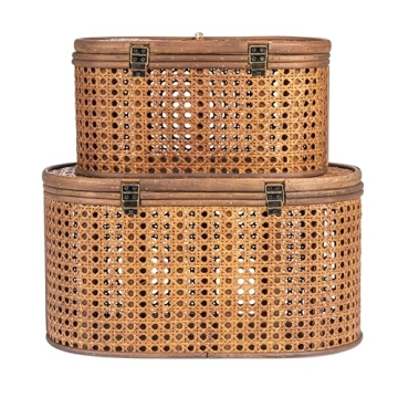 Modern Decorative Oval Woven Rattan Storage Boxes Set