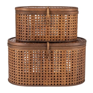 Modern Decorative Oval Woven Rattan Storage Boxes Set