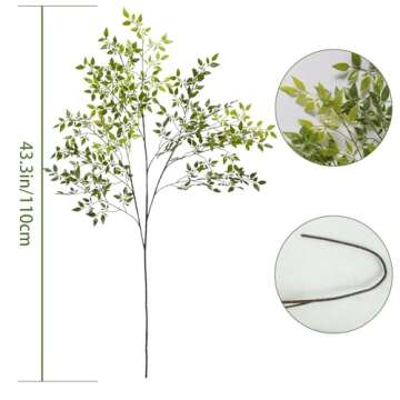 Phliofd 2Pcs 43.3" Faux Greenery Stems for Home Decor