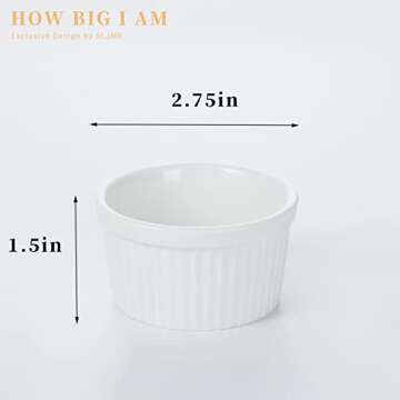 Elegant 3 oz Ramekins Set - 6 Pcs Porcelain Dishes for Baking in White