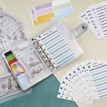 A7 6 Ring Budget Binder with Zipper envelopes, Budget Book Label and Category Stickers, Budget Sheet...