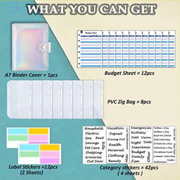 A7 6 Ring Budget Binder with Zipper envelopes, Budget Book Label and Category Stickers, Budget Sheet Refill Paper for Men and Women(Harphia, 145F)