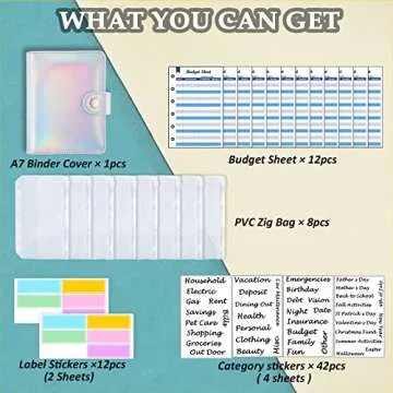 A7 6 Ring Budget Binder with Zipper envelopes, Budget Book Label and Category Stickers, Budget Sheet Refill Paper for Men and Women(Harphia, 145F)