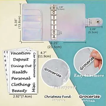 A7 6 Ring Budget Binder with Zipper envelopes, Budget Book Label and Category Stickers, Budget Sheet Refill Paper for Men and Women(Harphia, 145F)