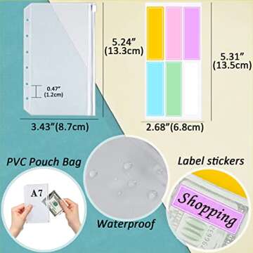 A7 6 Ring Budget Binder with Zipper envelopes, Budget Book Label and Category Stickers, Budget Sheet Refill Paper for Men and Women(Harphia, 145F)