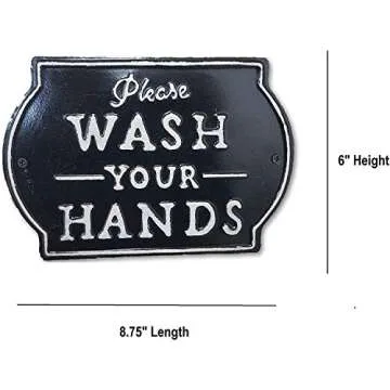 THE NIFTY NOOK "Please Wash Your Hands Vintage Metal Farmhouse Sign for Bathroom & Kitchen Décor 8.5" x 6" (Small Black)