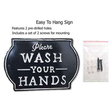 THE NIFTY NOOK "Please Wash Your Hands Vintage Metal Farmhouse Sign for Bathroom & Kitchen Décor 8.5" x 6" (Small Black)