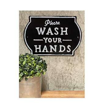 THE NIFTY NOOK "Please Wash Your Hands Vintage Metal Farmhouse Sign for Bathroom & Kitchen Décor 8.5" x 6" (Small Black)