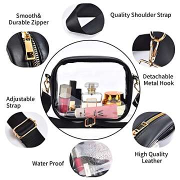 Armiwiin Clear Crossbody Bag, Stadium Approved Leather Clear Purse Bag with Adjustable Strap for Sports Concert Event
