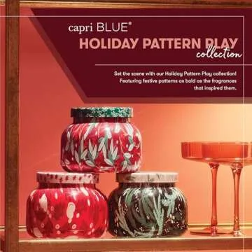 Capri Blue Tinsel & Spice Candle - Pattern Play Holiday Candle - Petite Glass Jar Candle - Luxury Candles - Scented Candles with Notes of Juniper Berry & Cinnamon - Decorative Candle Gift (8 oz)