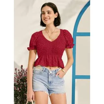 MIHOLL Women's Cute V Neck Peplum Top for Casual Style