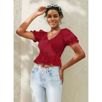 MIHOLL Women's Cute V Neck Peplum Top for Casual Style
