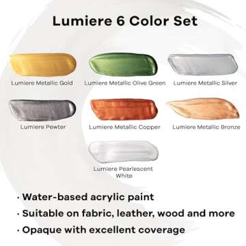 Jacquard Lumiere 6 Pack - Metallic Paint for Fabric Paper Wood Ceramic & Metal - Light-bodied Metall...