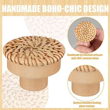 Blulu Boho Rattan Dresser Knobs Round Wooden Drawer Knobs Handmade Wicker Woven and Screws for Boho Furniture Cabinets Dresser Handles Hardware Pulls(Natural,6 Knobs and 6 Screws)