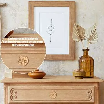Blulu Boho Rattan Dresser Knobs Round Wooden Drawer Knobs Handmade Wicker Woven and Screws for Boho Furniture Cabinets Dresser Handles Hardware Pulls(Natural,6 Knobs and 6 Screws)