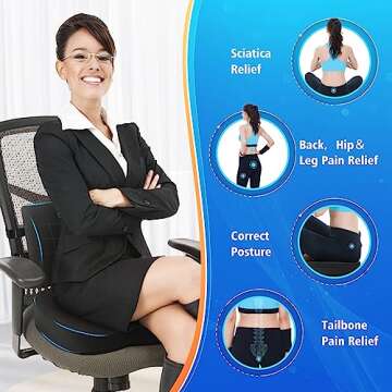 CushZone Seat Cushion, Lumbar Support Pillow with Adjustable Strap-Chair Cushions for Sciatica Pain ...
