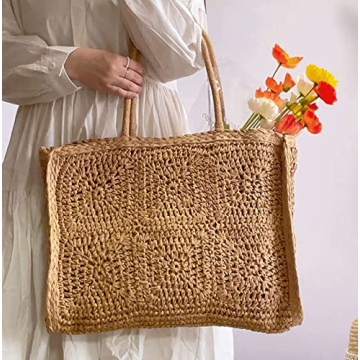Handwoven Straw Vintage Purse Bag Bohemian Large Straw Beach Bag Chic Casual Handbag Shoulder Bag Tote Rattan Vacation Bag