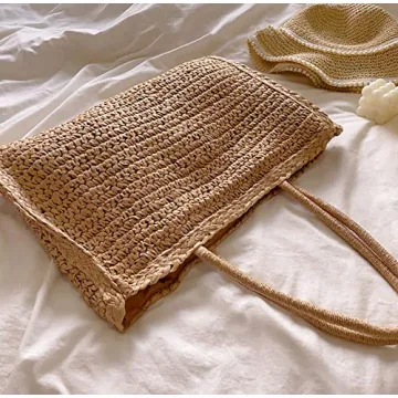 Handwoven Straw Vintage Purse Bag Bohemian Large Straw Beach Bag Chic Casual Handbag Shoulder Bag Tote Rattan Vacation Bag