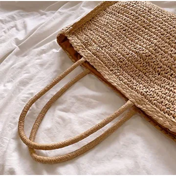 Handwoven Straw Vintage Purse Bag Bohemian Large Straw Beach Bag Chic Casual Handbag Shoulder Bag Tote Rattan Vacation Bag