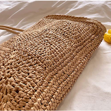 Handwoven Straw Vintage Purse Bag Bohemian Large Straw Beach Bag Chic Casual Handbag Shoulder Bag Tote Rattan Vacation Bag