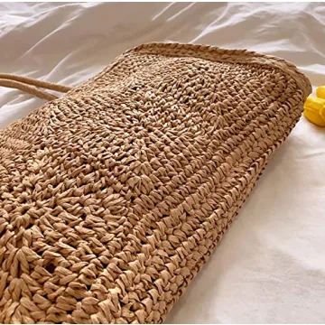 Handwoven Straw Vintage Purse Bag Bohemian Large Straw Beach Bag Chic Casual Handbag Shoulder Bag Tote Rattan Vacation Bag