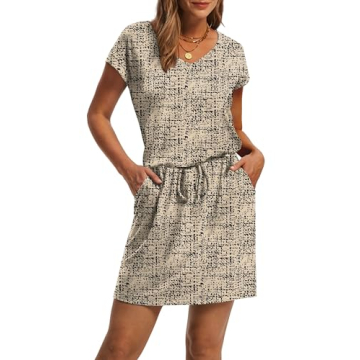 OFEEFAN Women's Summer Boho V Neck Tie Dress