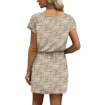 OFEEFAN Women's Summer Boho V Neck Tie Dress