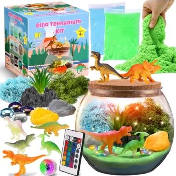 Dinosaur Terrarium Kit, Light Up Terrarium Kit Kids Crafts Toys, DIY Dino Arts and Crafts for Kids A...