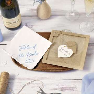 W&F GIFT Wedding Handkerchief - 12" x 12" - Something Blue for Bride on Wedding Day - Mother of the Bride Gifts, Bridal Wedding Hankie - Dad Father of the Bride Gifts from Daughter Handkerchief