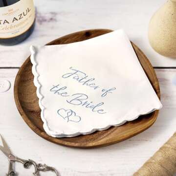 W&F GIFT Wedding Handkerchief - 12" x 12" - Something Blue for Bride on Wedding Day - Mother of the Bride Gifts, Bridal Wedding Hankie - Dad Father of the Bride Gifts from Daughter Handkerchief