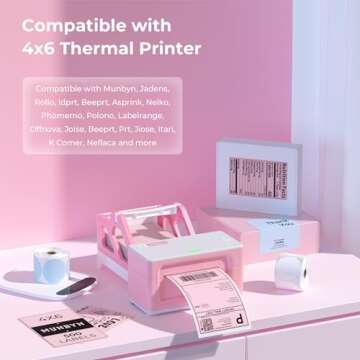 MUNBYN 4"x6" Pink Direct Thermal Shipping Labels, Commercial Grade Permanent Adhesive Fanfold Mailin...