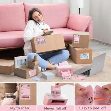 MUNBYN 4"x6" Pink Direct Thermal Shipping Labels, Commercial Grade Permanent Adhesive Fanfold Mailing Postage Label Paper for Thermal Printers and Packages, 500 Sheets per Stack