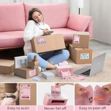 MUNBYN 4"x6" Pink Direct Thermal Shipping Labels, Commercial Grade Permanent Adhesive Fanfold Mailing Postage Label Paper for Thermal Printers and Packages, 500 Sheets per Stack