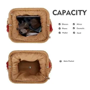 Pelimoo Straw Purses and Handbags，Clutch Purses for Women Casual，Small Woven Purse，Summer Purse Crossbody for Beach Party(Red)