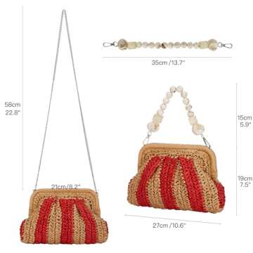 Pelimoo Straw Purses and Handbags，Clutch Purses for Women Casual，Small Woven Purse，Summer Purse Crossbody for Beach Party(Red)