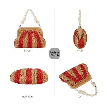 Pelimoo Straw Purses and Handbags，Clutch Purses for Women Casual，Small Woven Purse，Summer Purse Crossbody for Beach Party(Red)