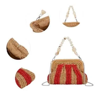 Pelimoo Straw Purses and Handbags，Clutch Purses for Women Casual，Small Woven Purse，Summer Purse Crossbody for Beach Party(Red)