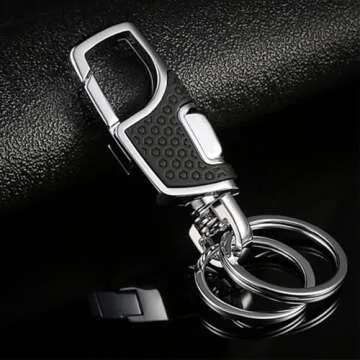 Lancher Key Chain with (2 Extra Key Rings and Gift Box) Heavy Duty Car Keychain for Men and Women - Black