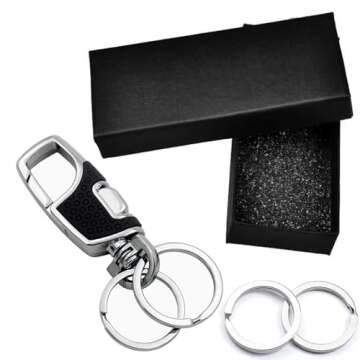 Lancher Key Chain with (2 Extra Key Rings and Gift Box) Heavy Duty Car Keychain for Men and Women - Black