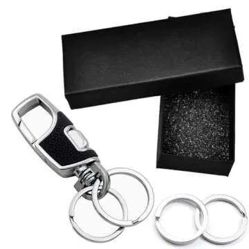 Lancher Key Chain with (2 Extra Key Rings and Gift Box) Heavy Duty Car Keychain for Men and Women - Black