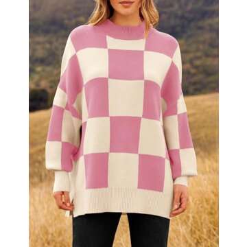 ZESICA Women's Winter Oversized Sweaters Long Sleeve Color Block Mock Neck Side Slit Comfy Loose Kni...