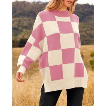 ZESICA Women's Winter Oversized Sweaters Long Sleeve Color Block Mock Neck Side Slit Comfy Loose Knitted Pullover Tops,Pink,Small