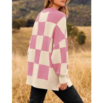 ZESICA Women's Winter Oversized Sweaters Long Sleeve Color Block Mock Neck Side Slit Comfy Loose Knitted Pullover Tops,Pink,Small