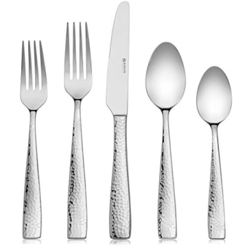 Hudson Essentials 40-Piece Hammered Stainless Steel 18/10 Flatware Silverware Set, Service for 8 (40...