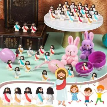 Sumind 50 Pcs Little Jesus Figures Original Design Miracle Mini Pocket Jesus to Hide and Seek Easter Egg Filling Religious Party Favors Sunday School Baptism Gifts(Bohemian)
