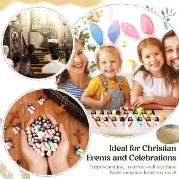 Sumind 50 Pcs Little Jesus Figures Original Design Miracle Mini Pocket Jesus to Hide and Seek Easter Egg Filling Religious Party Favors Sunday School Baptism Gifts(Bohemian)