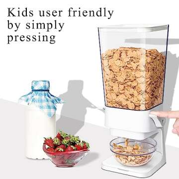 Cereal Dispenser Countertop, 5L Cereal Containers Storage Dispenser for Pantry, Large Dry Food Cereal Dispenser, Not Easy to Crush Cereal, Can Hold Oatmeal, Candy, Snack, Grain, Pet Food (White, 1Pc)